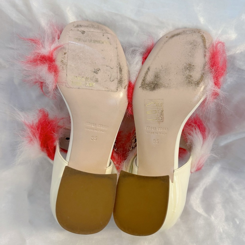 Miu Miu Pink and White Fur Embellished Sandals - Picture 7 of 8